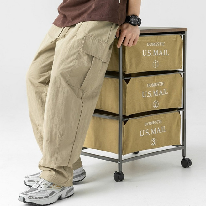 이븐클로젯 남성 밴딩 나일론 와이드 카고 팬츠