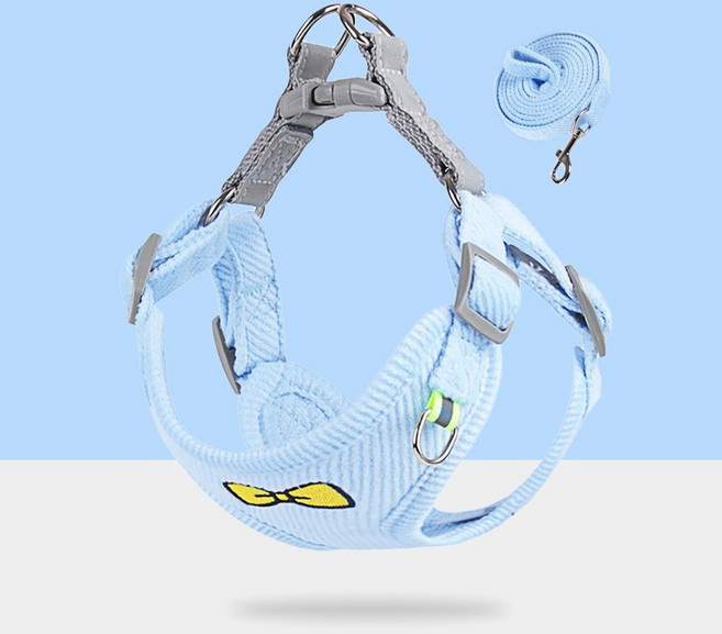 개 가죽 끈 조끼 스타일 작은 개 산책 가죽 끈 Bichon Teddy Shiba Inu 하네스 강아지 애완견 체인, 블루 1.5m 플랫 로프, 1개