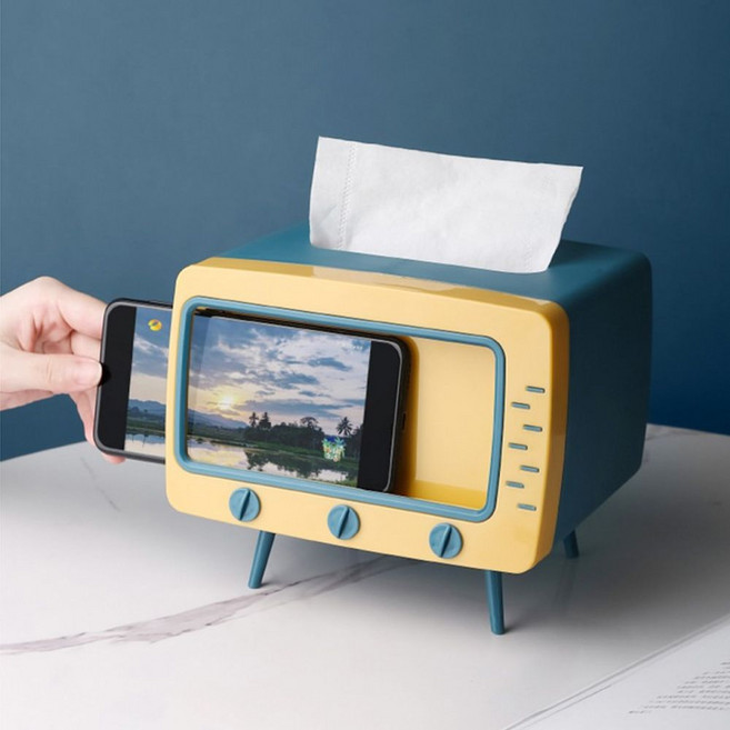 티슈케이스 겸용 텔리비전 스마트폰 거치대 휴지커버, 화이트, 본상품선택