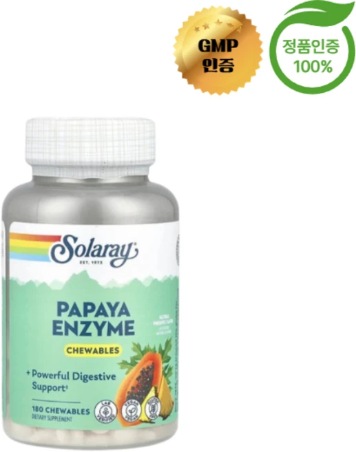 솔라레이 파파야 소화 효소 천연 파인애플 츄어블 180정, 1개 - 쿠팡