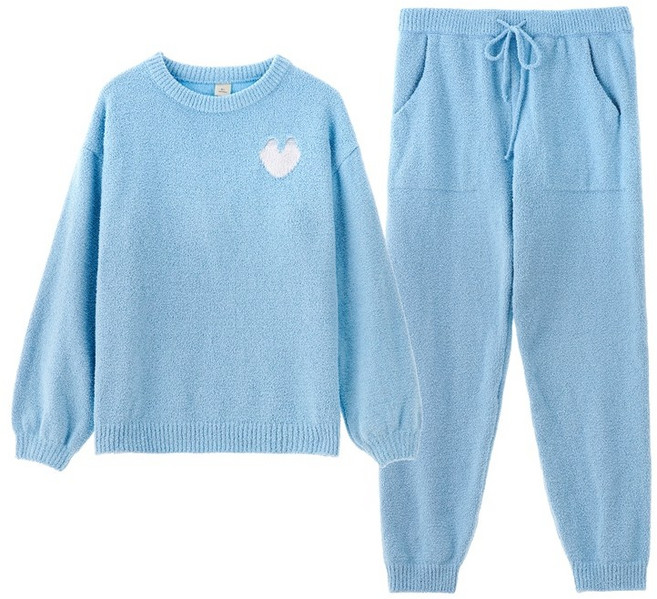 커플용 겨울 하트 포인트 두꺼운 기모잠옷 홈웨어 상하세트