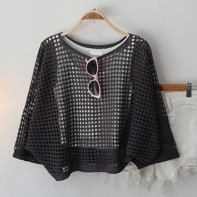 스카이코코 여성 망사 입술넥 포유가오리니트