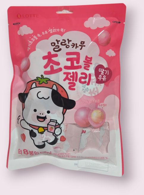 롯데 말랑카우 초코볼젤리 딸기우유 134g x12 (1박스), 12개