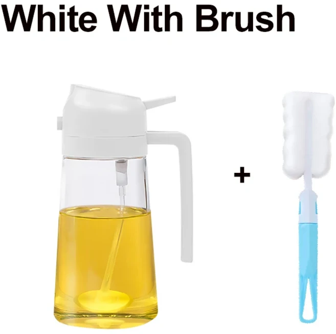 BBQ 요리 올리브 오일 분무기 주방 디펜서 브러시 빈 식초병 500ml, 1개, 04 White with brush