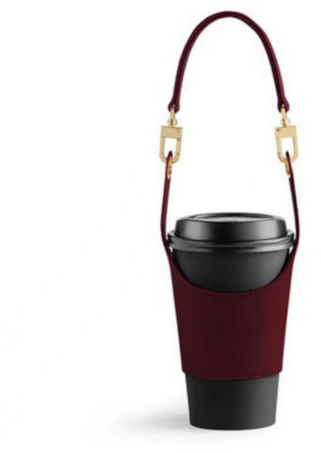 바이리모 양손자유 드링크백 휴대용 레더 컵홀더 팔걸이 텀블러 파우치, 1개, 와인