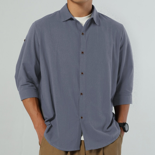 Blosun 남자 와이셔츠 남자반팔티 베이직 반팔 린넨 셔츠 7부 면티 남방