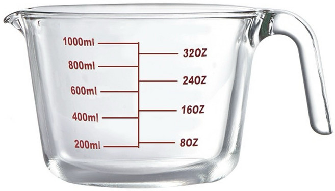 Pyrex 耐高溫鋼化玻璃量勺量杯 刻度精準 適用於烘培、料理 廚房必備計量杯, 1個, 1L Glass高硼酸厚玻璃耐高溫,Random/ Acak/隨機發色, 透明, 1L