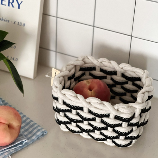 패브릭 바스켓 매듭 수납 정리 바구니, 너티바스켓_블랙, 1개