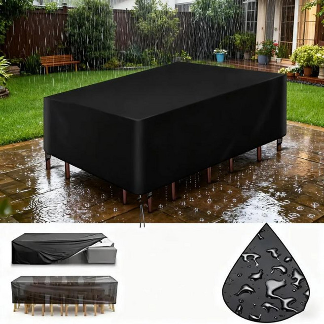 호환 야외 가구 먼지 방수 커버 천 OxfordCloth 정원 가구 커버 안뜰 소파 테이블 의자 커버, 02 Black, 35 350x260x90, 1개, 02 black