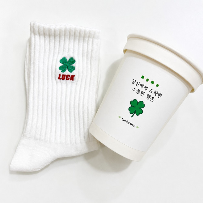 행운 네잎클로버 한켤레 중목 양말 선물세트 포장 수능 시험 응원 입사 선물 단체 답례품