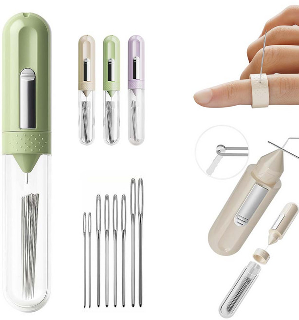 루이 5in1 바느질 실꿰기 실밥 제거기 + 골무 자석 흡착 디자인 바늘보관 퀼트/자수/수선, 녹색, 1개