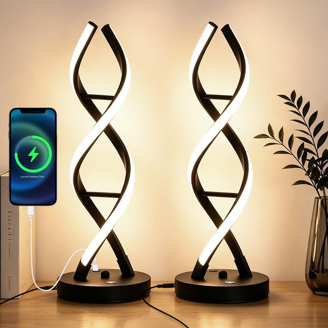 EIDEARAY LED Modern Table Lamp Stepless Dimmable Spiral Table Lamps for Bedroom 3 Colors Touch C