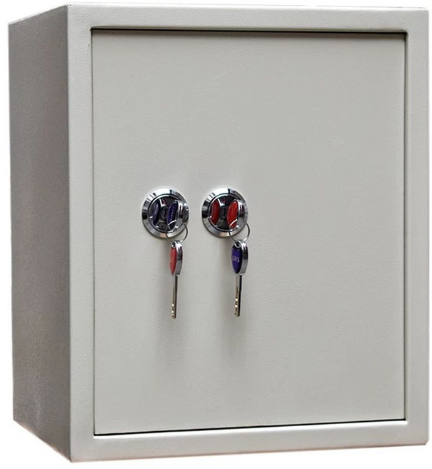 미니금고 소형 도난 보관함 가정용 사무실 잠금 이중좌물쇠 방지 귀중품 열쇠 서류, 1개, H. 45K 화이트 2개 잠금 높이 45너비 35깊이