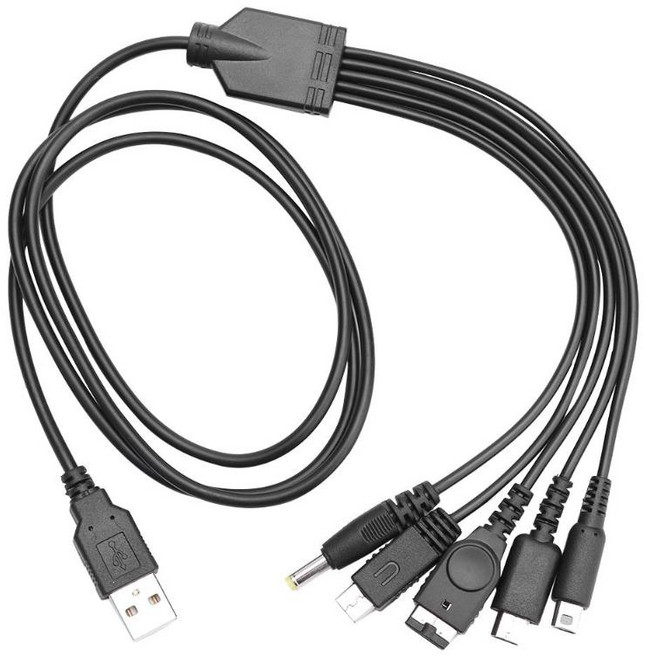 USB 멀티 5in1 충전기 케이블 3DS/PSP/NDSL/GBA SP/Wii U/2DS/NDS/DS, 1개
