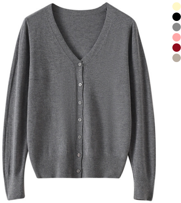 하바우 스판 여성 루즈핏 베이직 브이넥 니트가디건