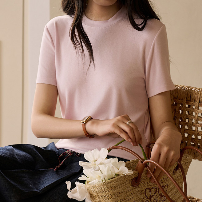 스토리원 WM-SSWT041 여성 모달 실크 스탠다드 반팔 티셔츠