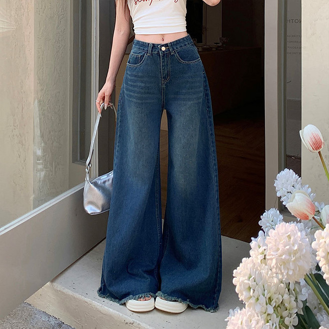 SAHINER 여름 하이웨이스트 와이드 데님팬츠 여성 청바지 LANZ47