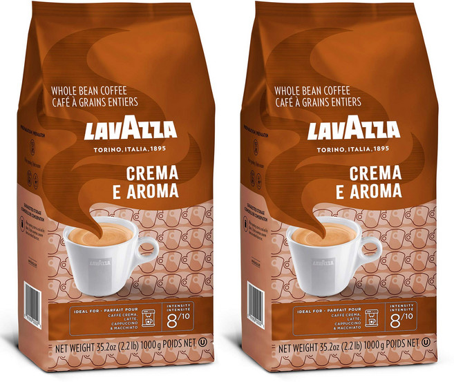 Lavazza Crema e Aroma Whole Bean Coffee Blend Medium Roast 2.2-Pound Bag (Pack of 2) Lavazza Crema, 997.9g, 2개