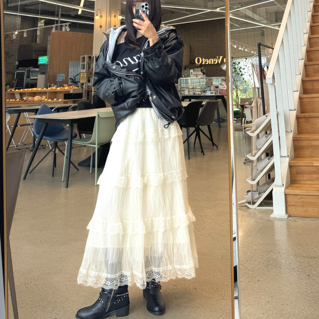 <청담코코> 샤스커트 레이스스커트 캉캉 롱스커트