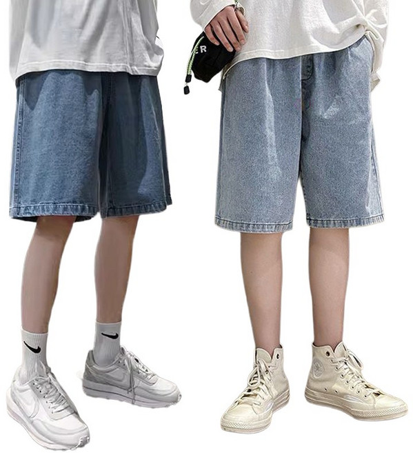 비플로 5부 버뮤다팬츠 데님 와이드바지