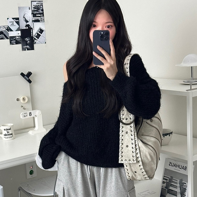 [여리핏_털빠짐X] 르위 여성 앙고라 세미 크롭 니트 가디건 루즈핏 여리여리 긴팔 티셔츠