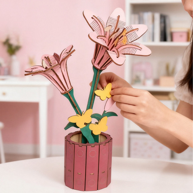 루캔필 DIY 우드퍼즐 입체 나무, 1개, 혼합색상-백합, 58피스