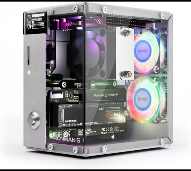 타워 쿨러 듀얼 RGB 팬 0.96 OLED 모듈 종료 기능이 포함된 Raspberry Pi 5용 Pironman 5 NVMe M.2 SSD PCIe 미니 PC 케이스, [01] 옵션1