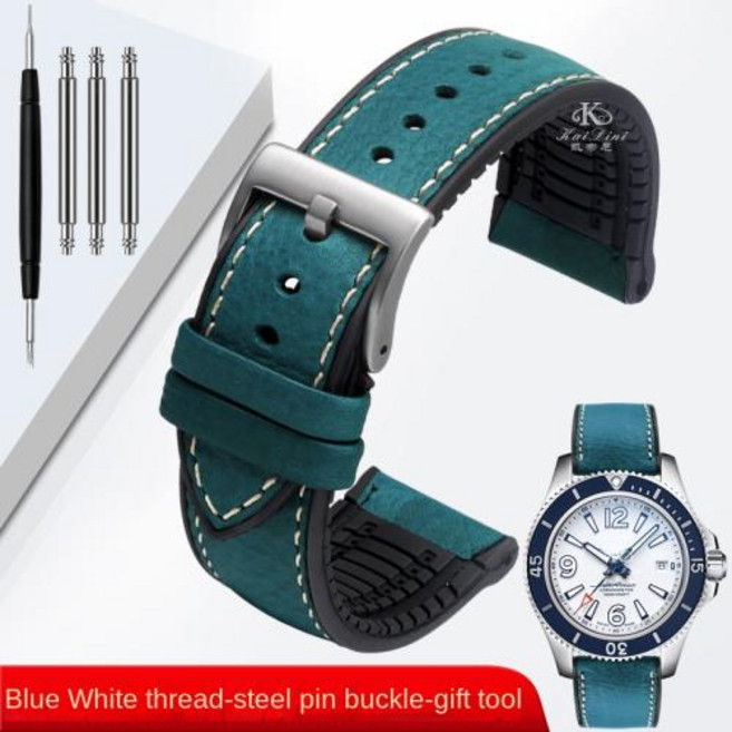 이탈리아 가죽 스킨 시계 밴드 부드러운 방수 고무 19mm 20mm 21m 22m 23mm 남성용 스트랩 티쏘 태그호이어, China, 42)Blue silver pin, 1개