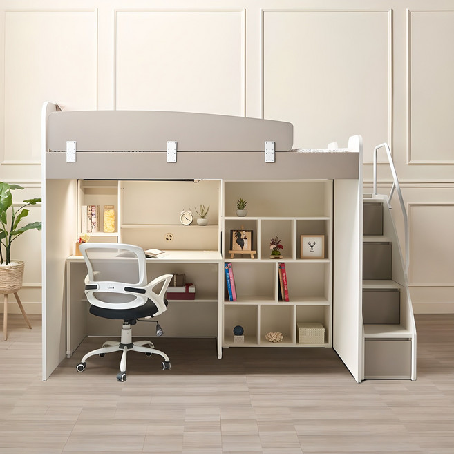 [매트업그레이드행사][에보니아] 허밍 슈퍼싱글 벙커침대 계단형 (책상/책장/옷장 조합형), 1_매트제외_기본형_가드(화이트)