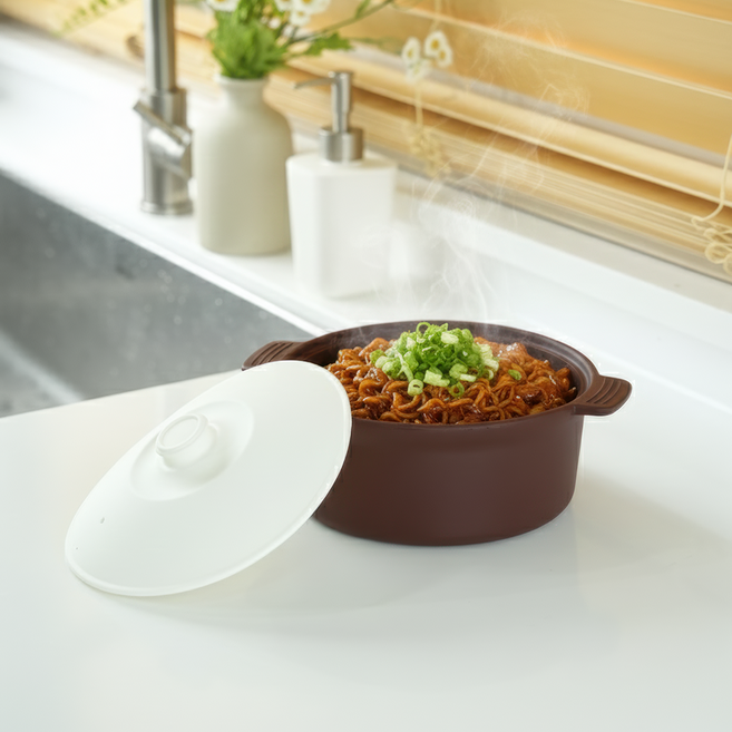 소노리떼 국산 실리콘 계란찜기 원형 대형 1200ml 라면용기, 초코 화이트, 1개