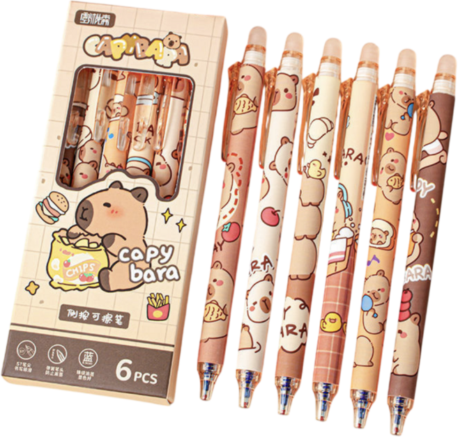 卡皮巴拉擦擦筆 中性筆, 藍, 6個