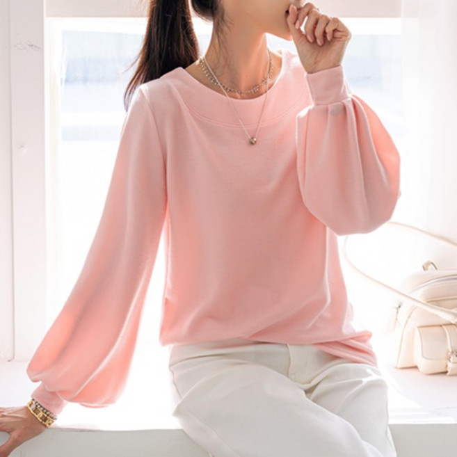 [나크21] (F~XL) 여성스러운 무드 보트넥 긴팔티 KO51-T-19