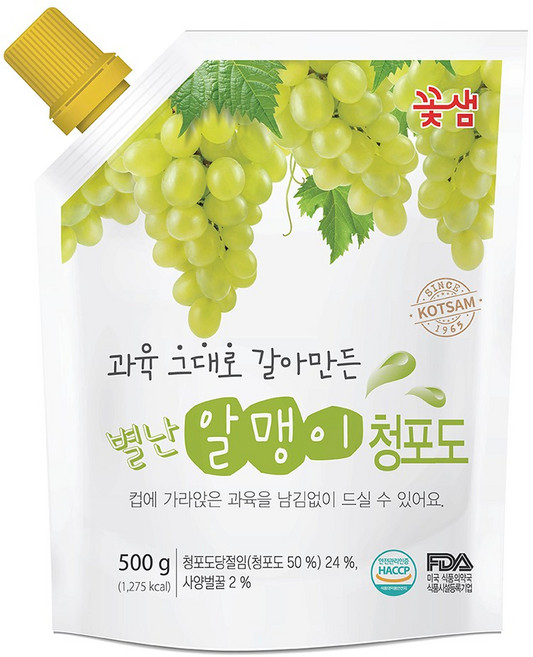 꽃샘 별난알맹이 청포도 음료베이스, 500g, 1개