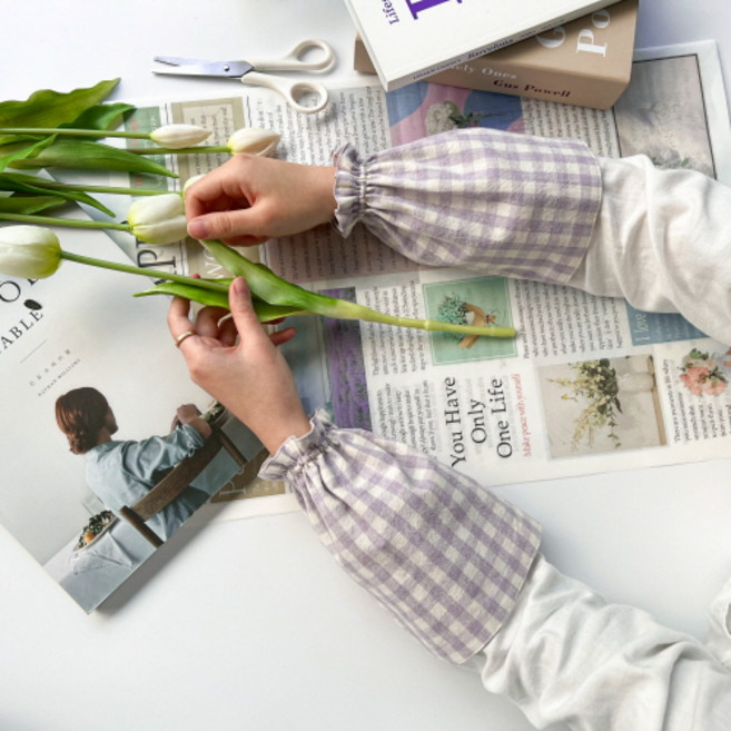 양면 반토시 면토시 체크 단색 손목 핸드메이드 예쁜 사무실 키보드 사무용 팔토시 작업용 미술용 공부용 네일샵 미용, 반토시_퍼플