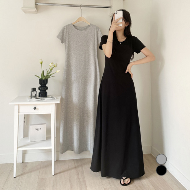 라운지무드 소율 라운드 반팔 맥시 롱 원피스 여성원피스