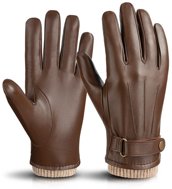 오제로 가죽 장갑 전면 터치 양가죽 방한 양털 안감 캐주얼 남성용 선물용 케이스 포장 (5022)