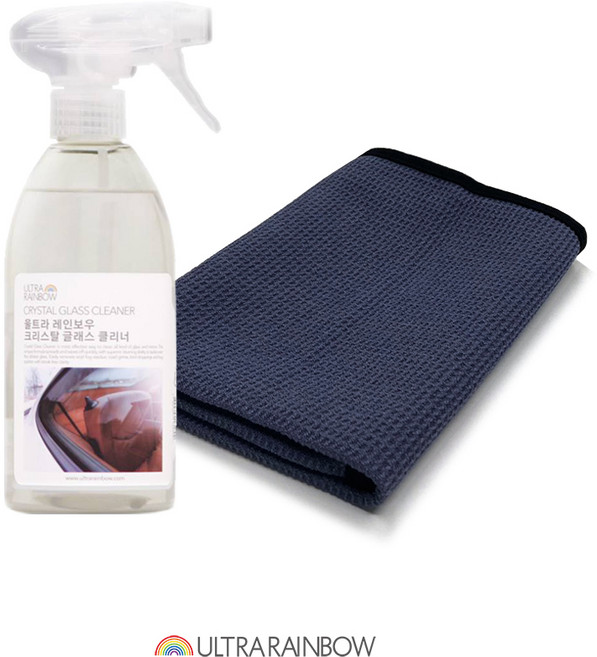 울트라레인보우 크리스탈 글래스 클리너 + 와플 유리타월 자동차 유리세정제 키트, 크리스탈글래스클리너500ml+와플글라스타월 세트, 1세트