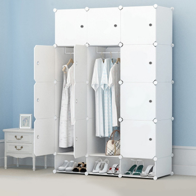 플라스틱옷장 성인용 조립형 패브릭 수납 정리장 간편설치 실내용 정리수납장, 크림/흰색 12도어 스트랩 신발장