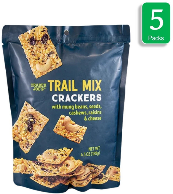 Trader Joe's 트레이더조 녹두 빈 씨드 캐슈 건포도 & 치즈 트레일 믹스 크래커 128g 5팩, 5개