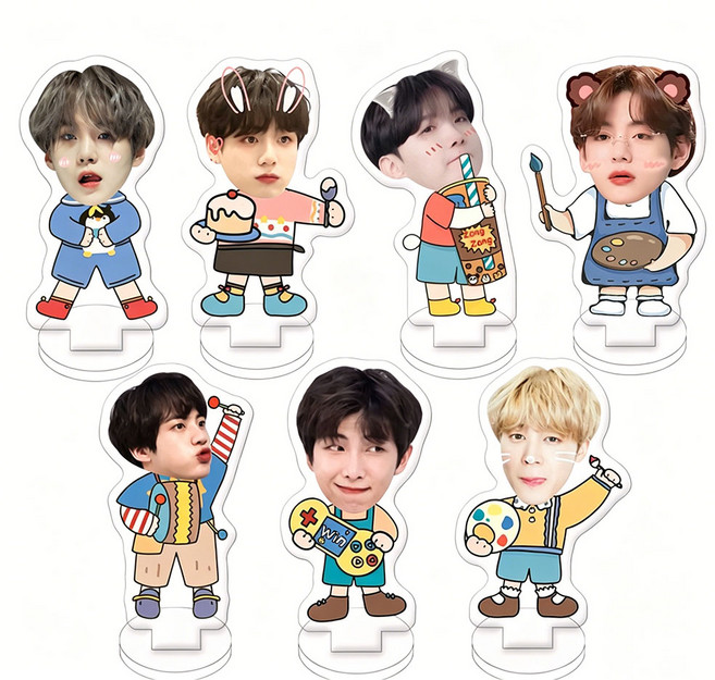 타이니탄 귀여운 Q버전 캐릭터 아크릴 스탠드 7종 세트 데스크 인테리어 소품 팬 굿즈XQ-P, BTS