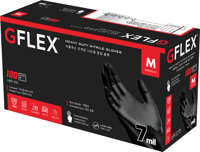 지플렉스 두꺼운 니트릴장갑 블랙 7.0, 중(M), 1개