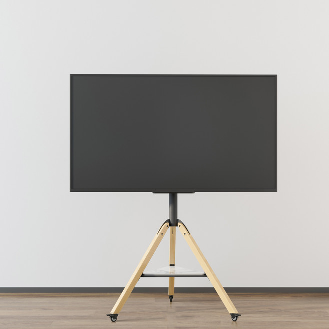 UNHO 이젤형 티비 스탠드 거치대 40-75인치 하중 40kg 삼성 LG 호환 세라믹선반+나무다리, 1개