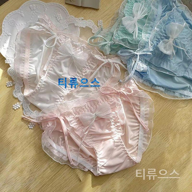 티류으스 일본식 상큼한 밀크 실크 프릴 공주 삼각 러블리 스트링 끈 여성 팬티 풀기