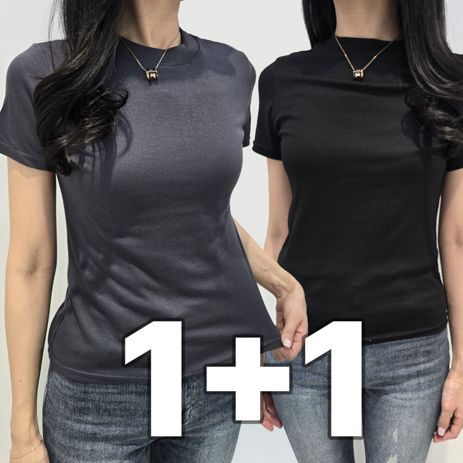 밀크린 여성 라운드 반팔티 1+1 반소매 여름 티셔츠 2종 세트