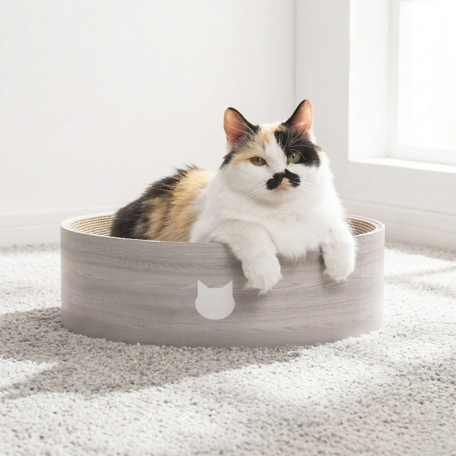 네코이찌 대형 쇼파 방석 침대 고양이 원형 스크래쳐, 1개, 내추럴