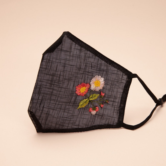 하마공방 전통 모시 꽃자수 숨쉬기 편한 필터교체 여름 쿨 한복 패션 마스크 성인 어린이