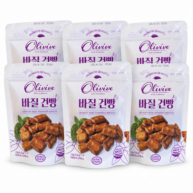2위 - 우리밀 바질건빵 달콤 바삭 자꾸 손이 가는 고급 수제 과자, 6개, 130g