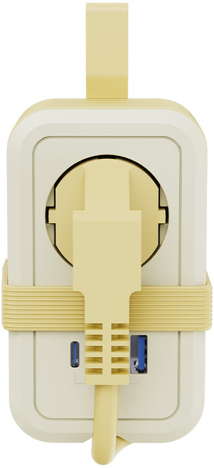 휴대용 멀티탭 USB-PD 20W 고속충전 여행용 리드선 고용량 4000W + 충전케이블, 1개, 옐로우, 1.5m