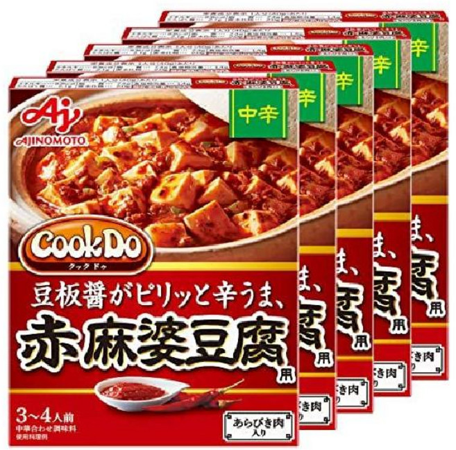 아지노모토 쿡두 마파 두부 시리즈 5개세트, 중간 매운 빨간 마파두부 (다진 고기 포함)