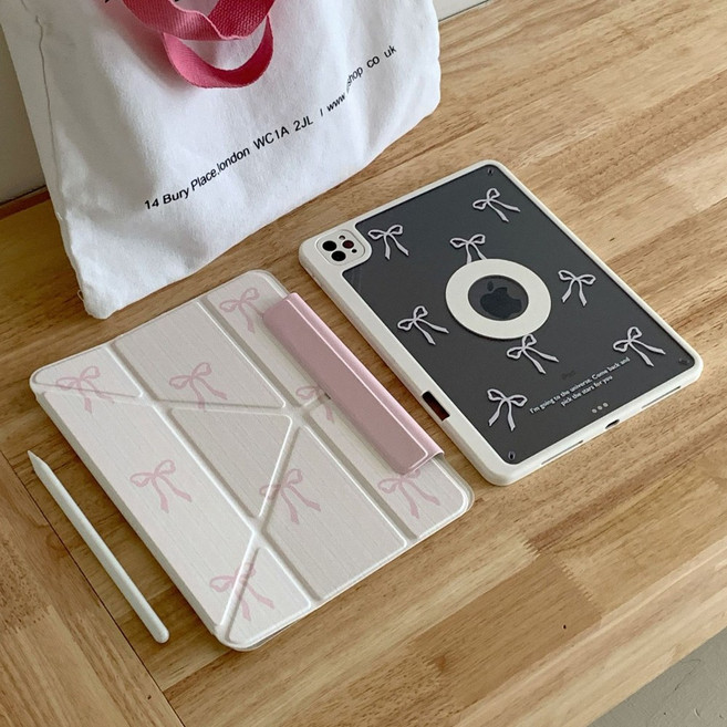 2024 아이패드 프로 에어 13 12.9인치 M4 M2 7세대 6세대 자석 분리형 슬림 가죽 북커버 가벼운 스탠드형 태블릿 거치대 케이스 TB-A1006, TB-A1006 핑크리본패턴, 1개